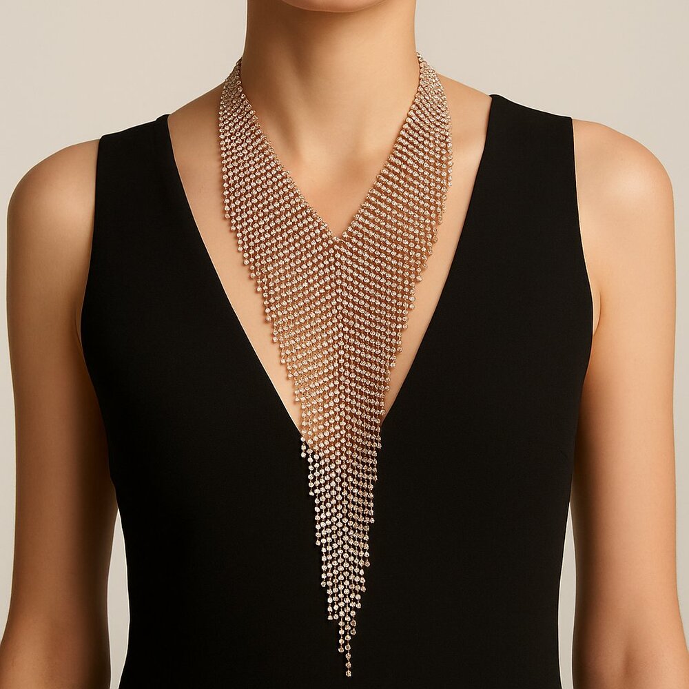 Zara Rhinestone Cascade Signed Statement Necklace - image 2